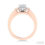 1/4 ctw Tri-Mount Past, Present and Future Oval Shape Center Round Cut Diamond Semi Mount Engagement Ring in 14K Rose and White Gold