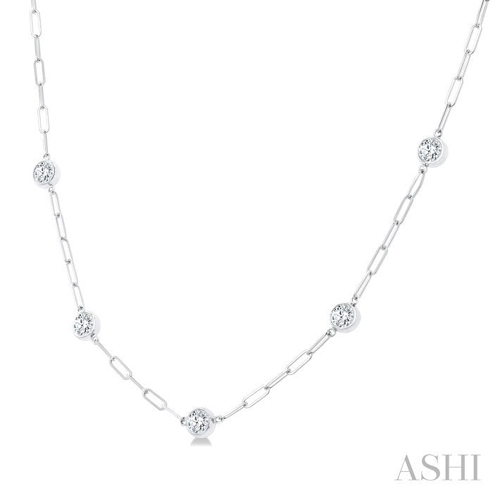 Bezel Set Paperclip Diamond Station Necklace