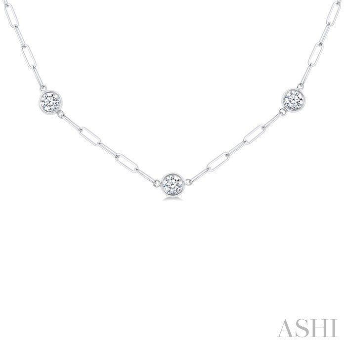 Bezel Set Paperclip Diamond Station Necklace