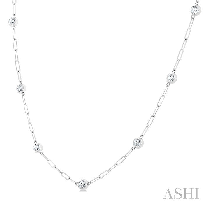 Bezel Set Paperclip Diamond Station Necklace