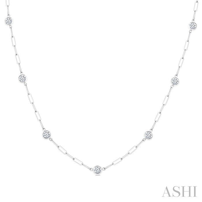 Bezel Set Paperclip Diamond Station Necklace