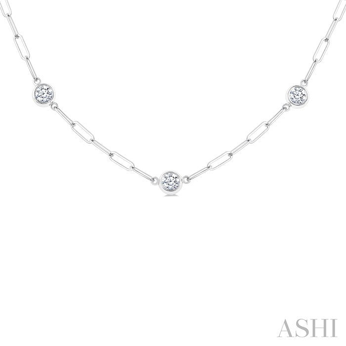 Bezel Set Paperclip Diamond Station Necklace