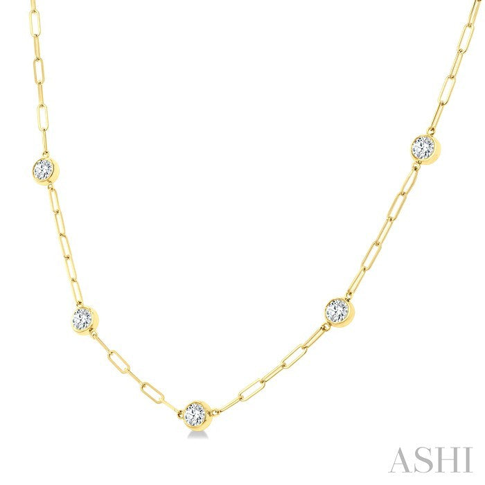 Bezel Set Paperclip Diamond Station Necklace