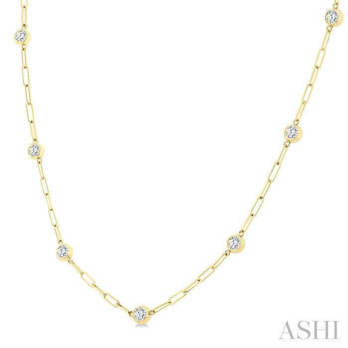 Bezel Set Paperclip Diamond Station Necklace