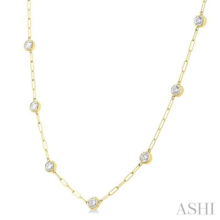 Bezel Set Paperclip Diamond Station Necklace