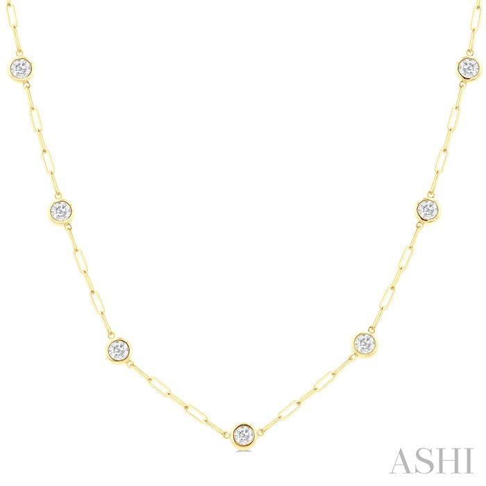 Bezel Set Paperclip Diamond Station Necklace