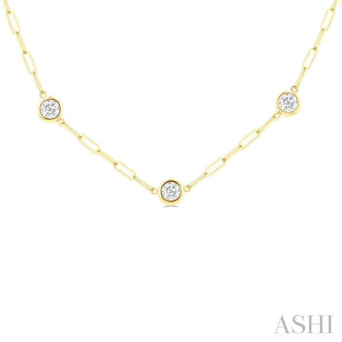 Bezel Set Paperclip Diamond Station Necklace