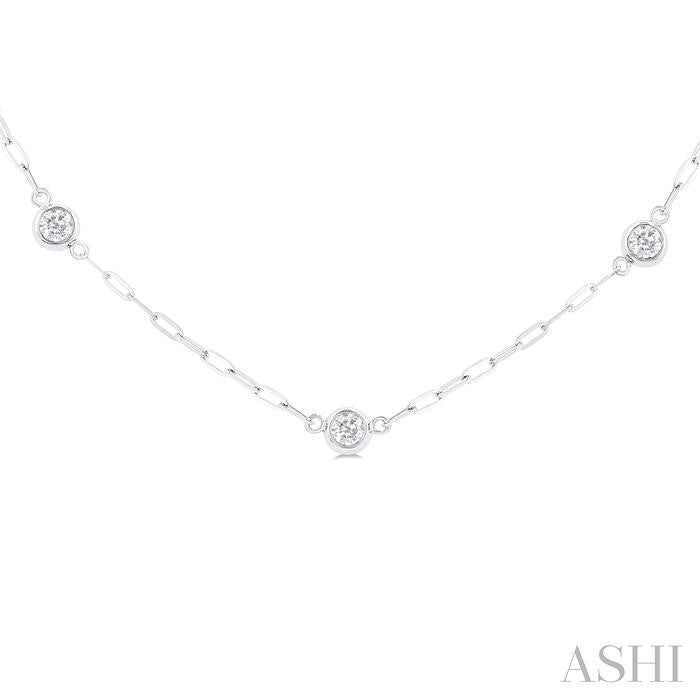 Bezel Set Paperclip Diamond Station Necklace