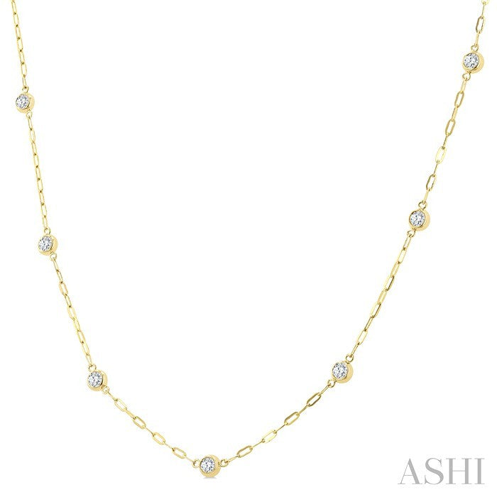 Bezel Set Paperclip Diamond Station Necklace