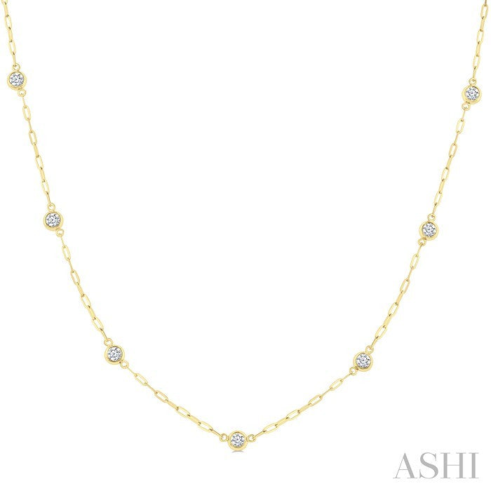 Bezel Set Paperclip Diamond Station Necklace