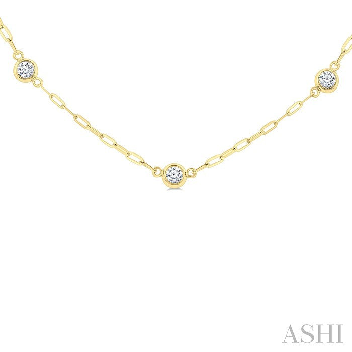Bezel Set Paperclip Diamond Station Necklace