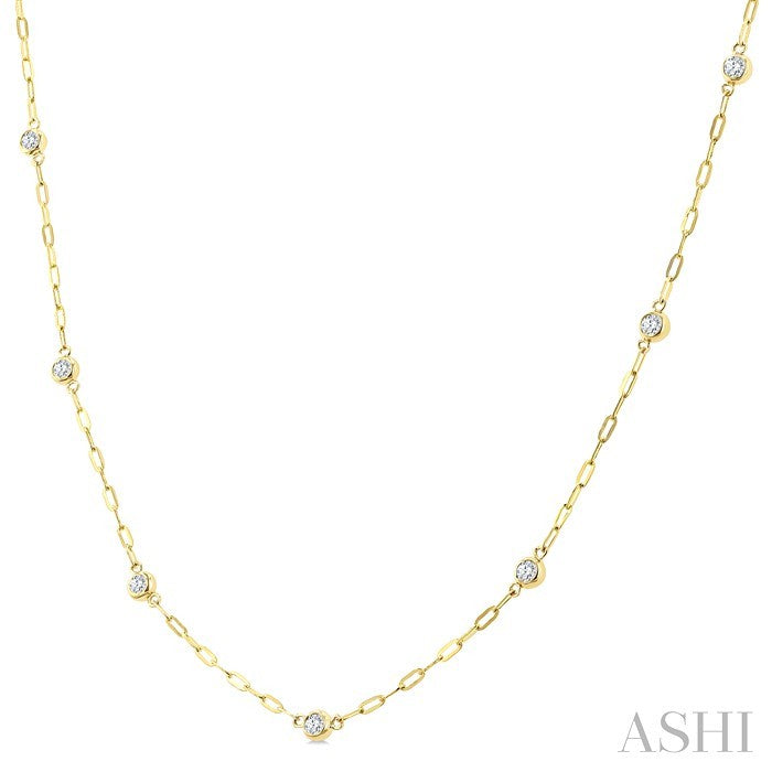 Bezel Set Paperclip Diamond Station Necklace
