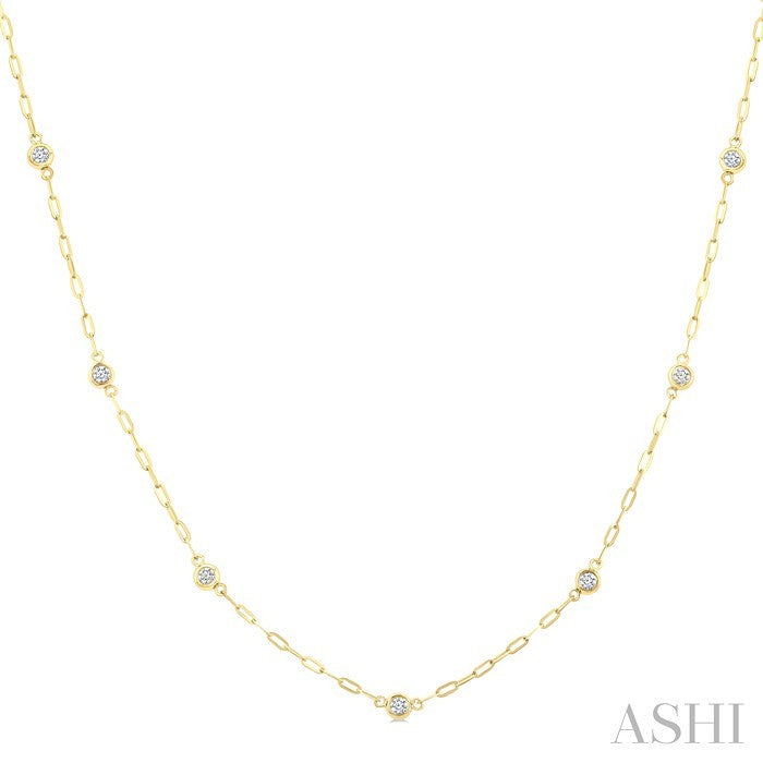 Bezel Set Paperclip Diamond Station Necklace