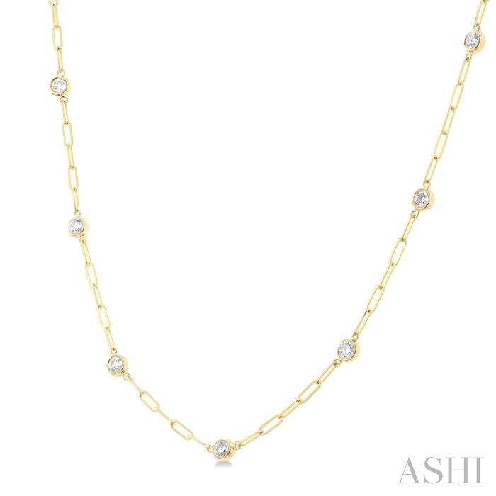 Bezel Set Paperclip Diamond Station Necklace