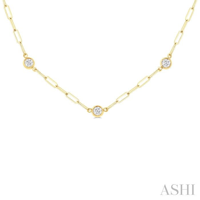 Bezel Set Paperclip Diamond Station Necklace