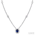 Oval Shape Gemstone & Halo Diamond Station Necklace