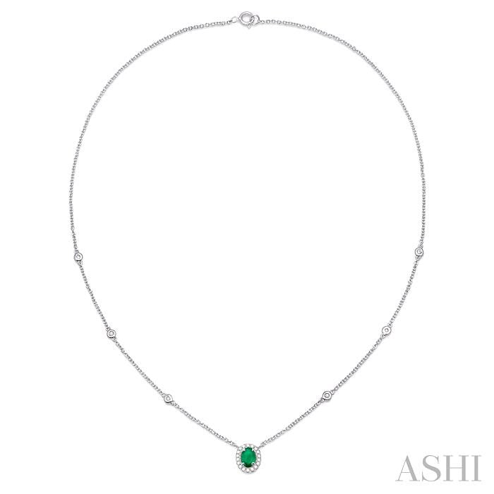Oval Shape Gemstone & Halo Diamond Station Necklace