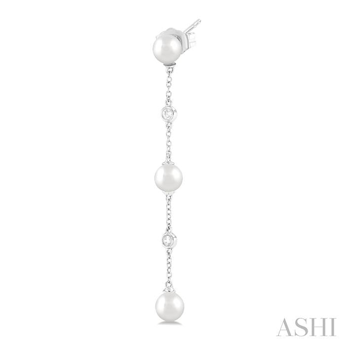 Pearl & Diamond Station Long Chain Earrings