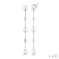 Pearl & Diamond Station Long Chain Earrings
