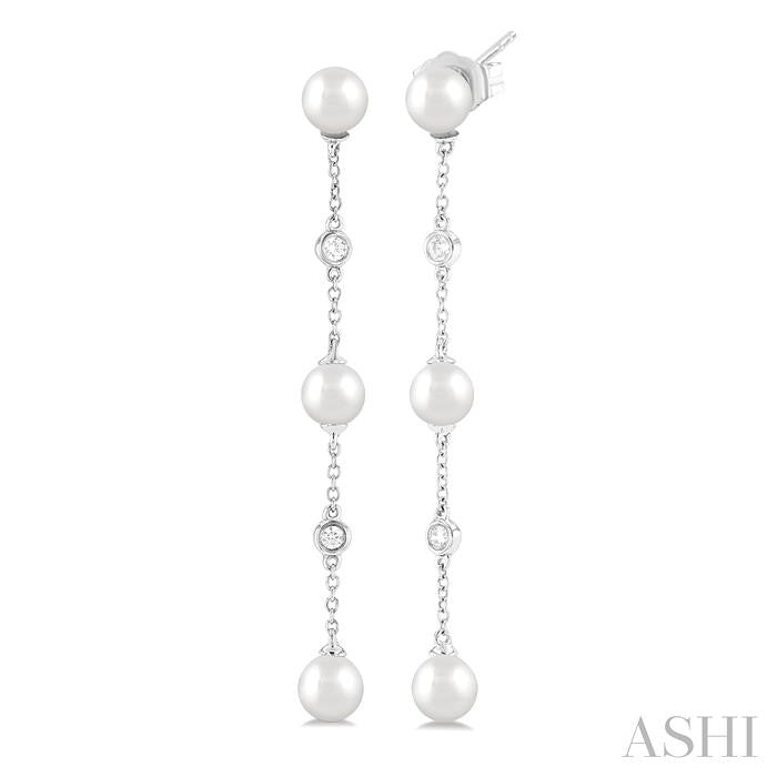 Pearl & Diamond Station Long Chain Earrings