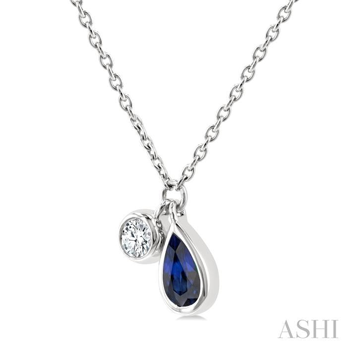Pear Shape Bezel Set Gemstone & Diamond Pendant