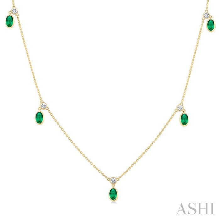 Oval Shape Gemstone & Diamond Station Necklace