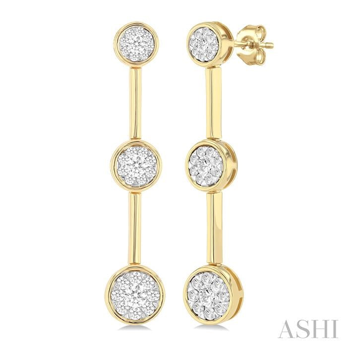 Round Shape 3 Stone Bar Link Lovebright Diamond Earrings