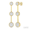 Round Shape 3 Stone Bar Link Lovebright Diamond Earrings