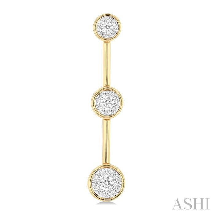 Round Shape 3 Stone Bar Link Lovebright Diamond Earrings