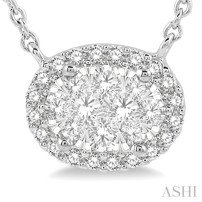 Oval Shape East-West Halo Lovebright Essential Diamond Pendant