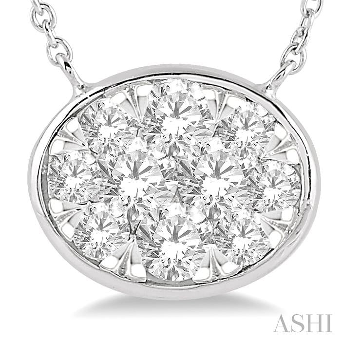 Oval Shape East-West Bezel Set Lovebright Essential Diamond Pendant