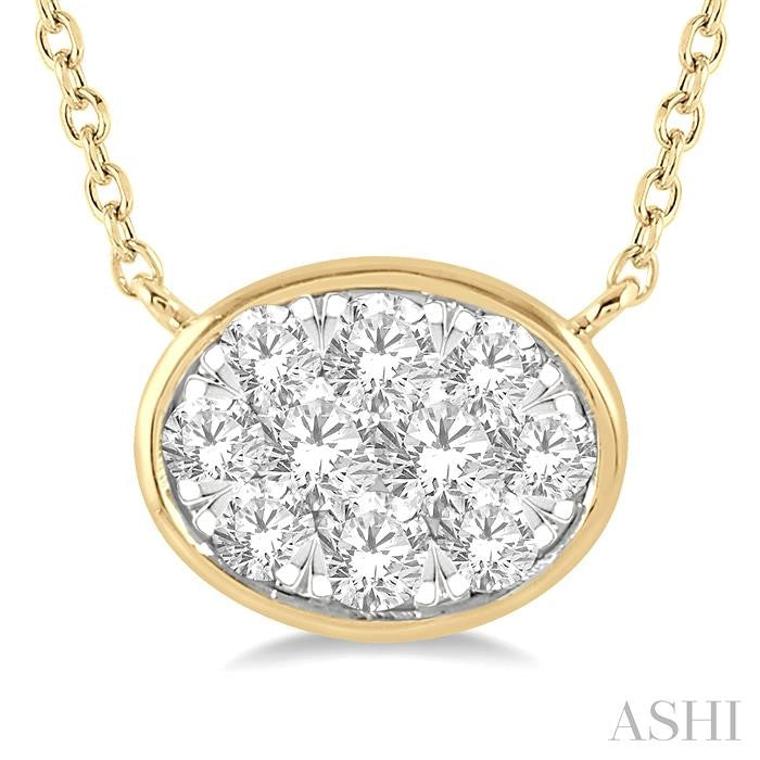 Oval Shape East-West Bezel Set Lovebright Essential Diamond Pendant