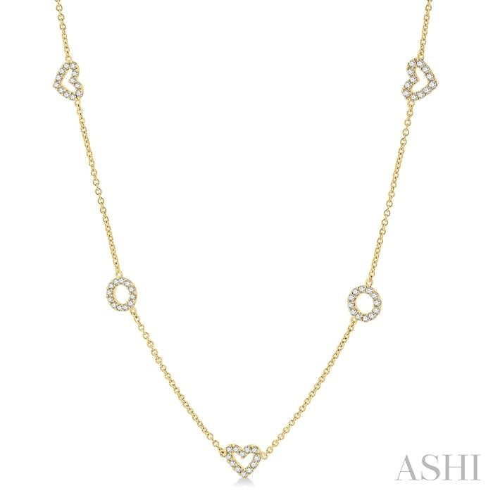 Heart & Circle Shape Diamond Station Necklace