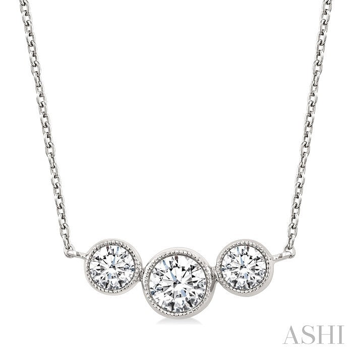3 Stone Bezel Set Diamond Necklace