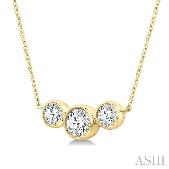 3 Stone Bezel Set Diamond Necklace