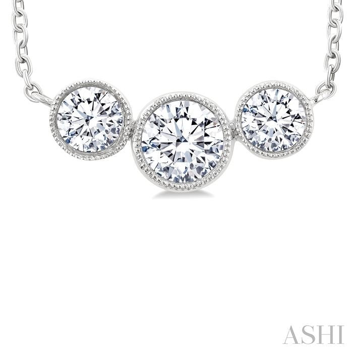 3 Stone Bezel Set Diamond Necklace