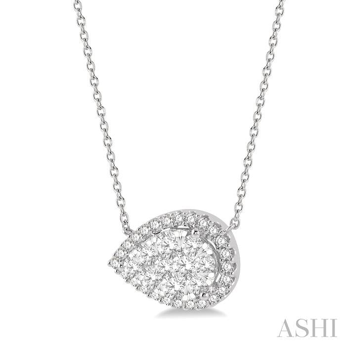 Pear Shape East-West Halo Lovebright Essential Diamond Pendant