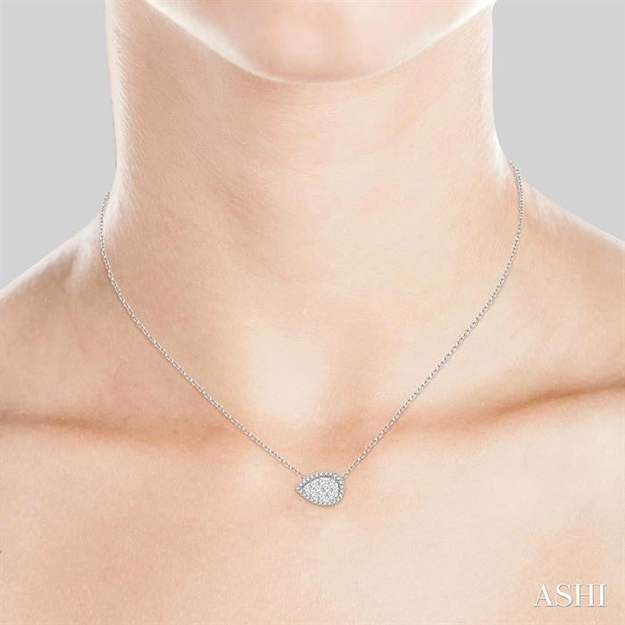 Pear Shape East-West Halo Lovebright Essential Diamond Pendant