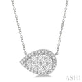 Pear Shape East-West Halo Lovebright Essential Diamond Pendant