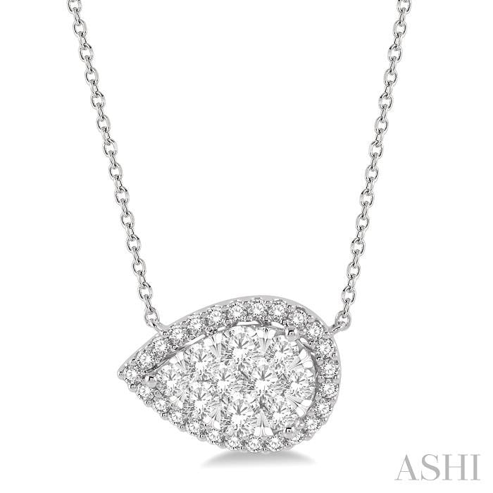 Pear Shape East-West Halo Lovebright Essential Diamond Pendant