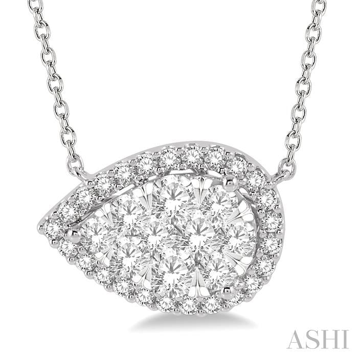 Pear Shape East-West Halo Lovebright Essential Diamond Pendant