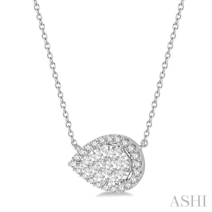 Pear Shape East-West Halo Lovebright Essential Diamond Pendant