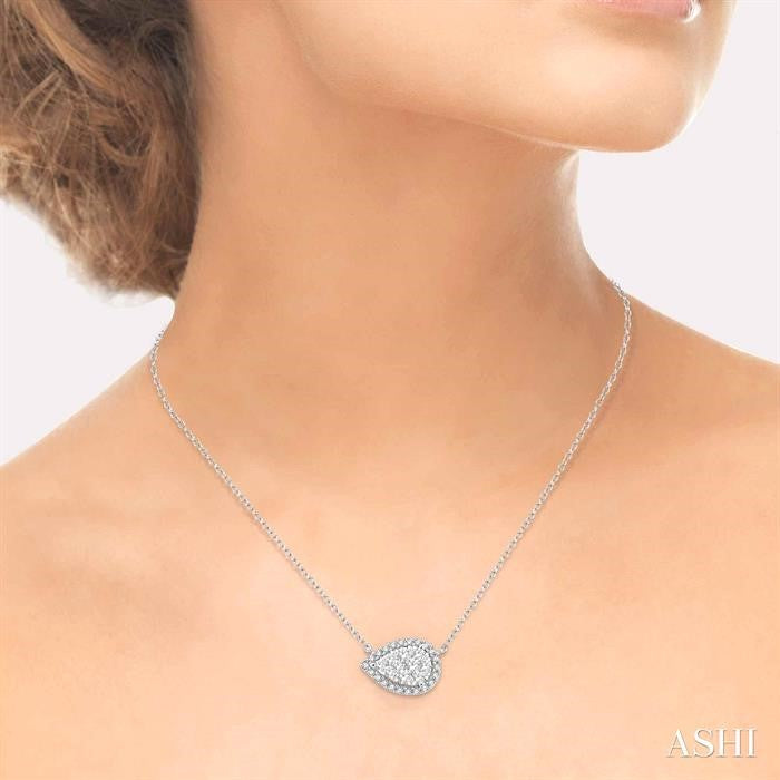 Pear Shape East-West Halo Lovebright Essential Diamond Pendant