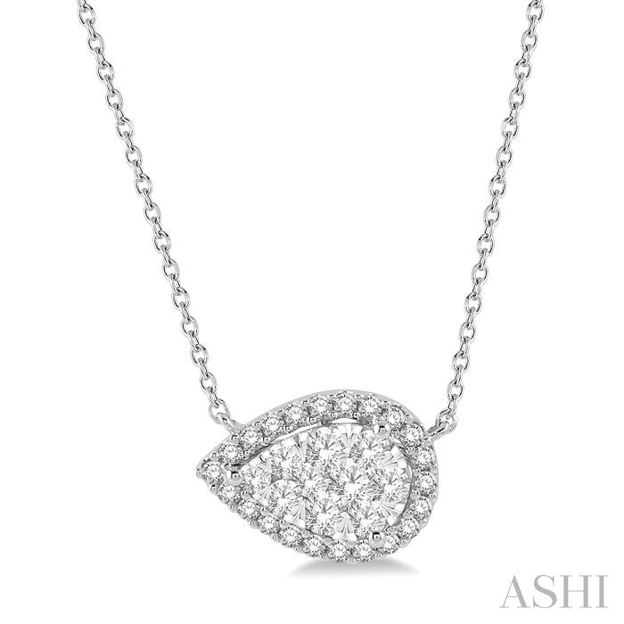 Pear Shape East-West Halo Lovebright Essential Diamond Pendant