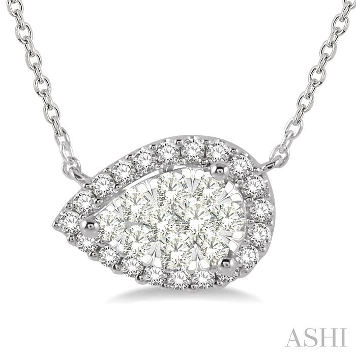 Pear Shape East-West Halo Lovebright Essential Diamond Pendant