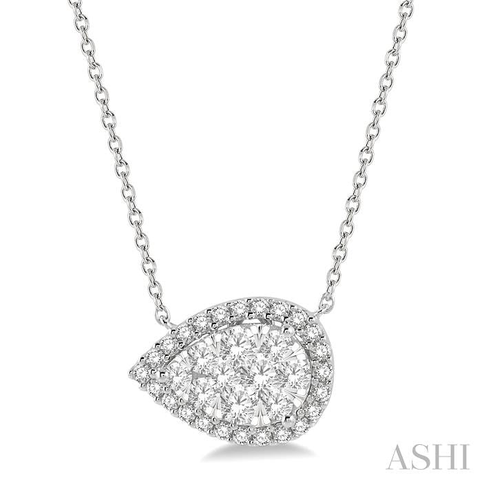 Pear Shape East-West Halo Lovebright Essential Diamond Pendant