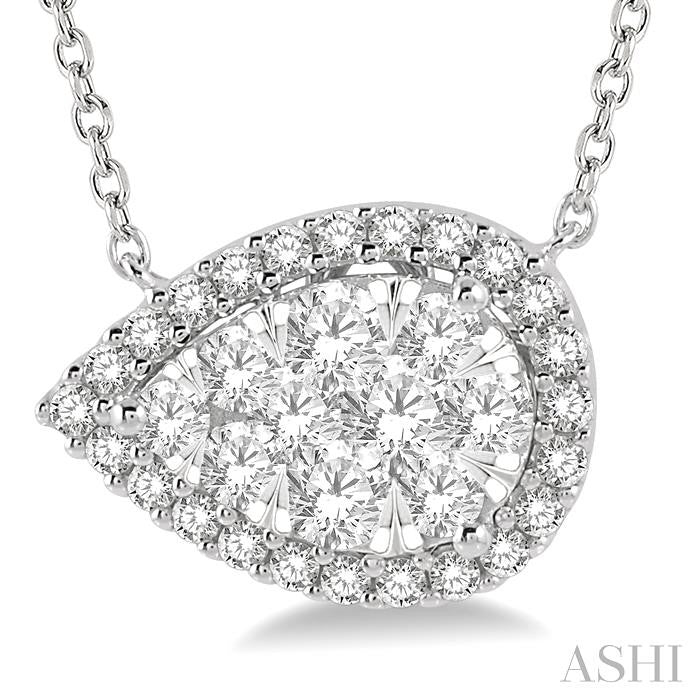Pear Shape East-West Halo Lovebright Essential Diamond Pendant