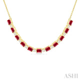 4X3 MM Octagon Shape Ruby and 1/2 Ctw Round Cut Diamond Precious Tennis Necklace in 14K Yellow Gold