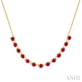 3.5 MM Round Shape Ruby and 1/2 Ctw Round Cut Diamond Precious Tennis Necklace in 14K Yellow Gold