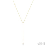 7 MM Round Shape Cultured Pearl and 1/20 Ctw Round Cut Diamond Lariat Necklace in 14K Yellow Gold